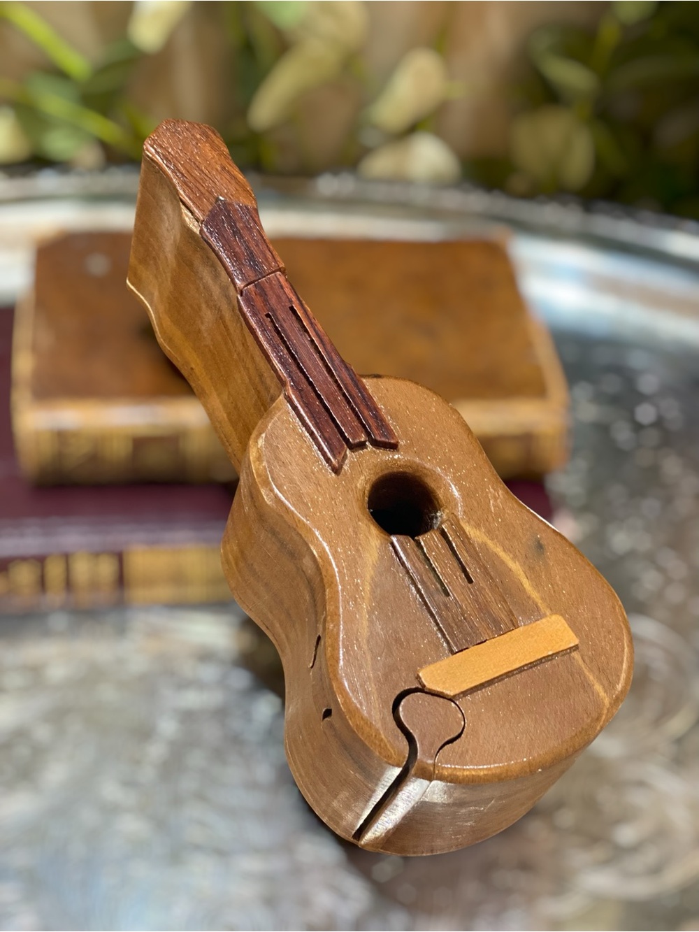 Vintage Guitar Wood Puzzle Hidden Trinket Treasure Box